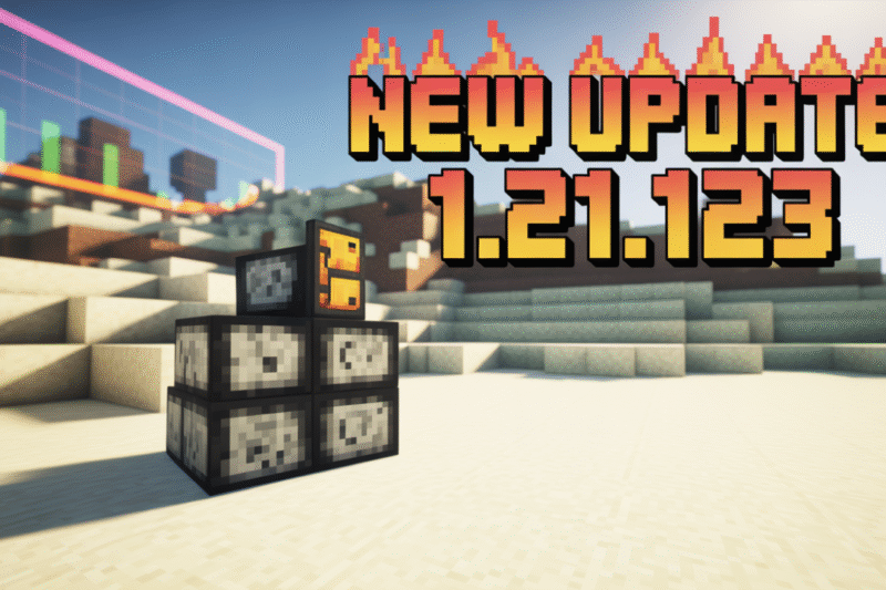 Minecraft Bedrock 1.21.123 Update thumbnail showing patch notes and latest fixes.