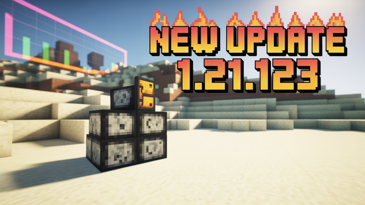 Minecraft Bedrock 1.21.123 Update thumbnail showing patch notes and latest fixes.