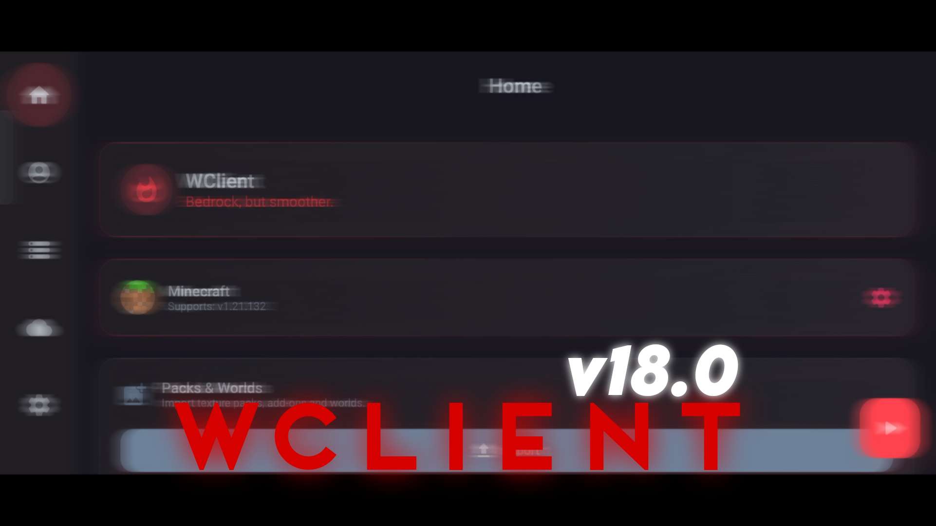 WClient v18.0 interface and module settings for Minecraft Bedrock Edition